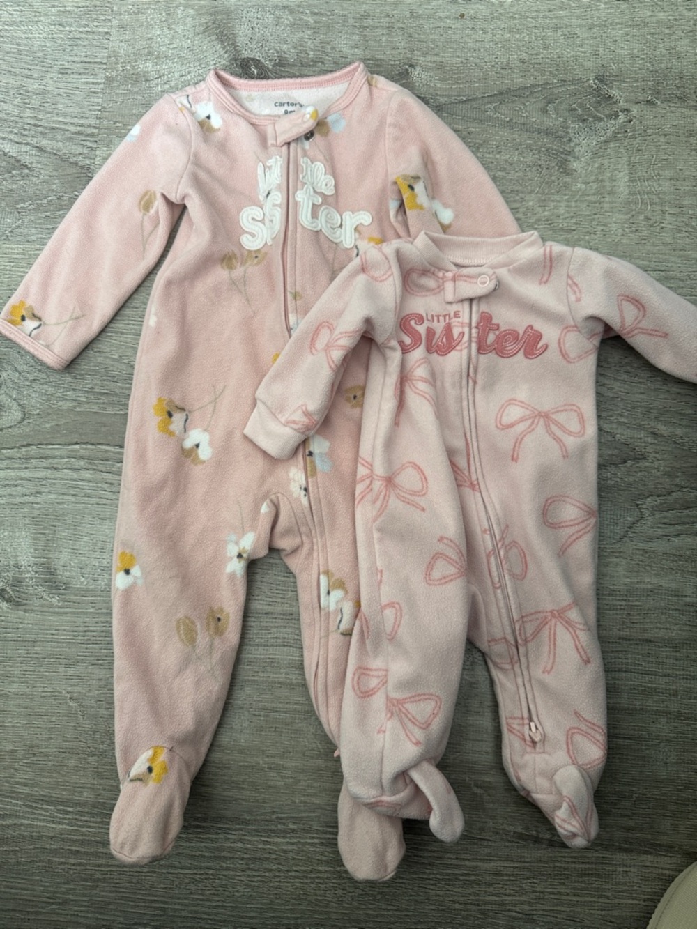 Carter's Pink 'Little Sister' fleece zippered sleeper footed Set